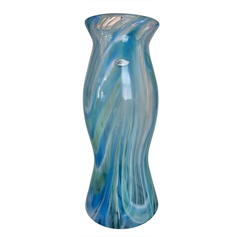 Vintage Blenko Hourglass Swirl Large Vase Blue